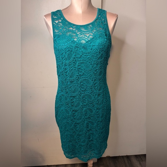 Suzy Shier Turquoise Lace Dress - Picture 1 of 5